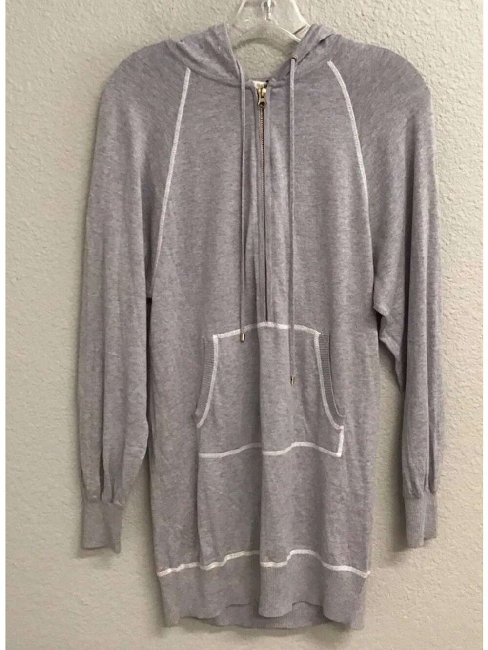 Haute Hippie Nude 1/2 Zip Jacket Silk Cashmere Hooded Sweatshirt Gray Size XS